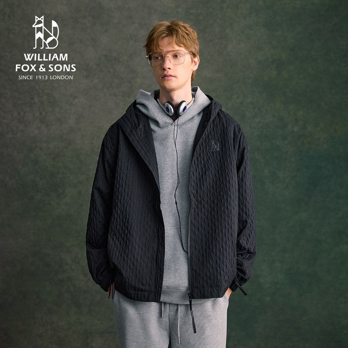 英国小狐狸2025秋季设计感3D立体化石纹连帽拉链夹克衫男女薄外套