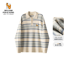 威廉福克斯秋冬季 保暖慵懒毛衣男女 绒感polo领情侣宽松条纹针织衫