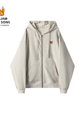 威廉福克斯春季新款长袖拉链连帽卫衣男女同款纯棉宽松外套情侣