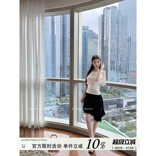 蕾丝边气质显瘦高腰半身裙女