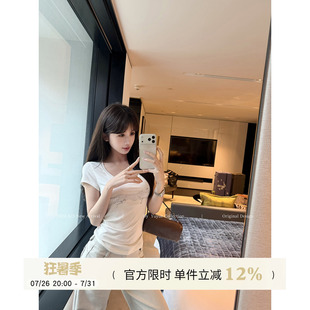 Yuyueer U领正肩豹子印花短袖T恤女夏季韩版气质修身收腰显瘦上衣