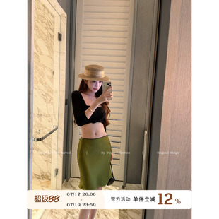 Yuyueer 香槟色韩版通勤短裙女夏季高腰修身百搭A字直筒半身裙