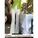 长裤 愉悦愉悦白色直筒微喇休闲裤 女韩系高级气质弹力喇叭垂感西装