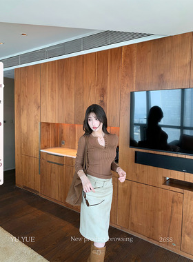 愉悦喻悦 仿麂皮直筒宽松半身裙女春季韩系气质通勤百搭中长裙