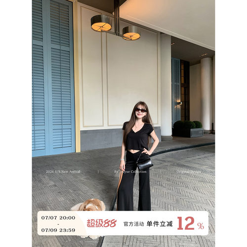 V领正肩短款T恤女夏季