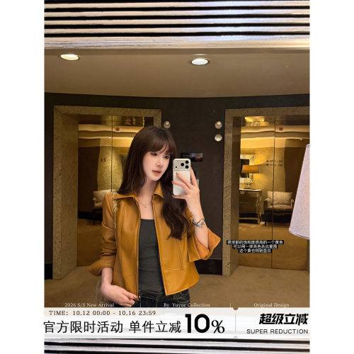pu皮翻领皮衣夹克女秋季