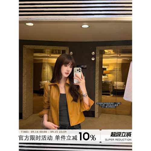 pu皮翻领皮衣夹克女秋季