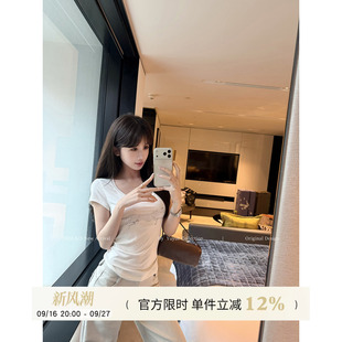 Yuyueer U领正肩豹子印花短袖T恤女夏季韩版气质修身收腰显瘦上衣