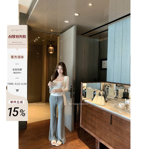 灰色搭阔腿显瘦微喇裤女