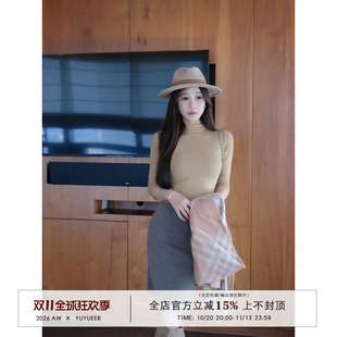 Yuyueer卡其色仿羊绒格纹保暖围巾女春季韩系氛围感百搭围脖
