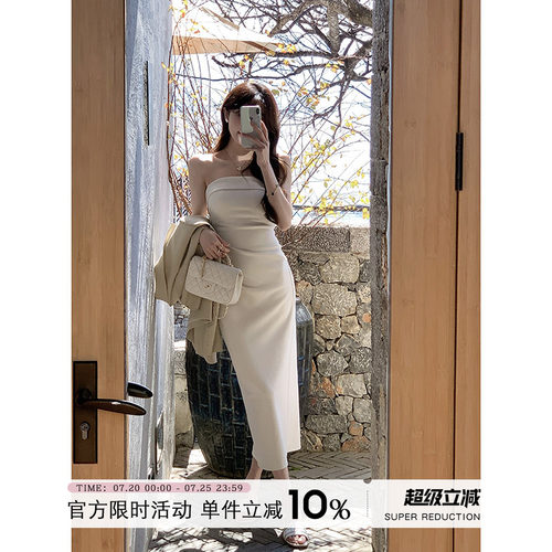 愉悦收腰抹胸连衣裙吊带包臀裙