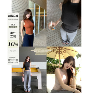 Yuyueer 半高领修身T恤女夏季新款韩版纯色简约休闲百搭无袖上衣