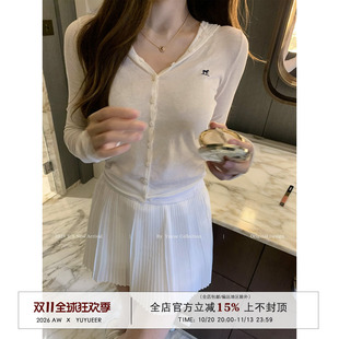 Yuyueer短款连帽长袖针织开衫女春夏休闲修身收腰薄款防晒上衣