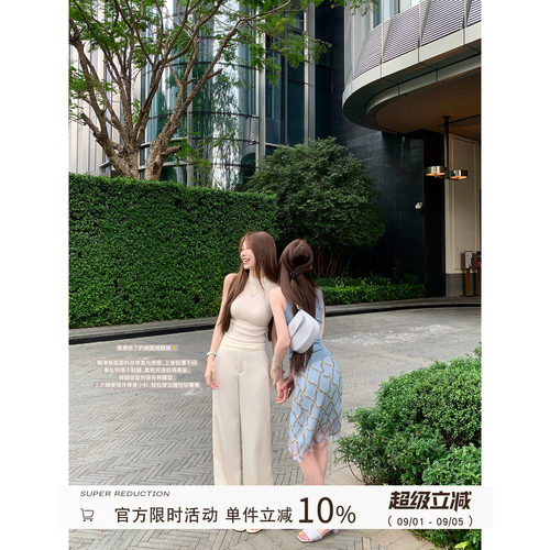 香槟色垂感直筒阔腿裤女夏季