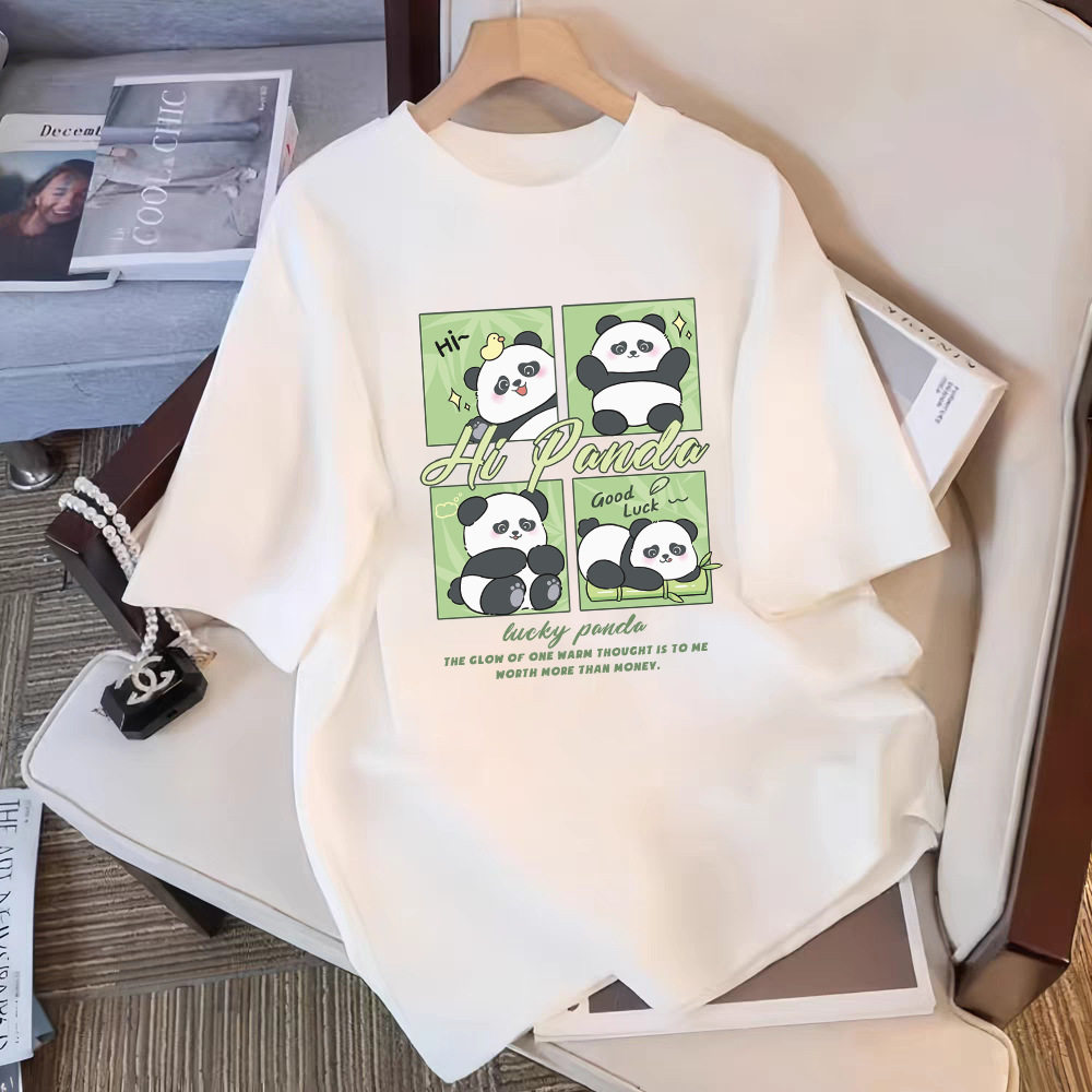 熊猫儿童短袖T恤 动漫服装体恤男女童印花圆领精梳棉亲子装夏季