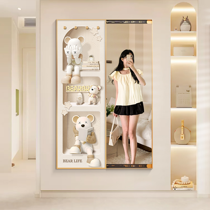 轻奢奶油风隐藏式全身镜带挂钩可推拉隐形暗藏玄关穿衣试衣镜子画