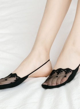 袜子女浅口夏季薄款前脚半掌隐形袜日韩系高跟鞋蕾丝花边吊带船袜