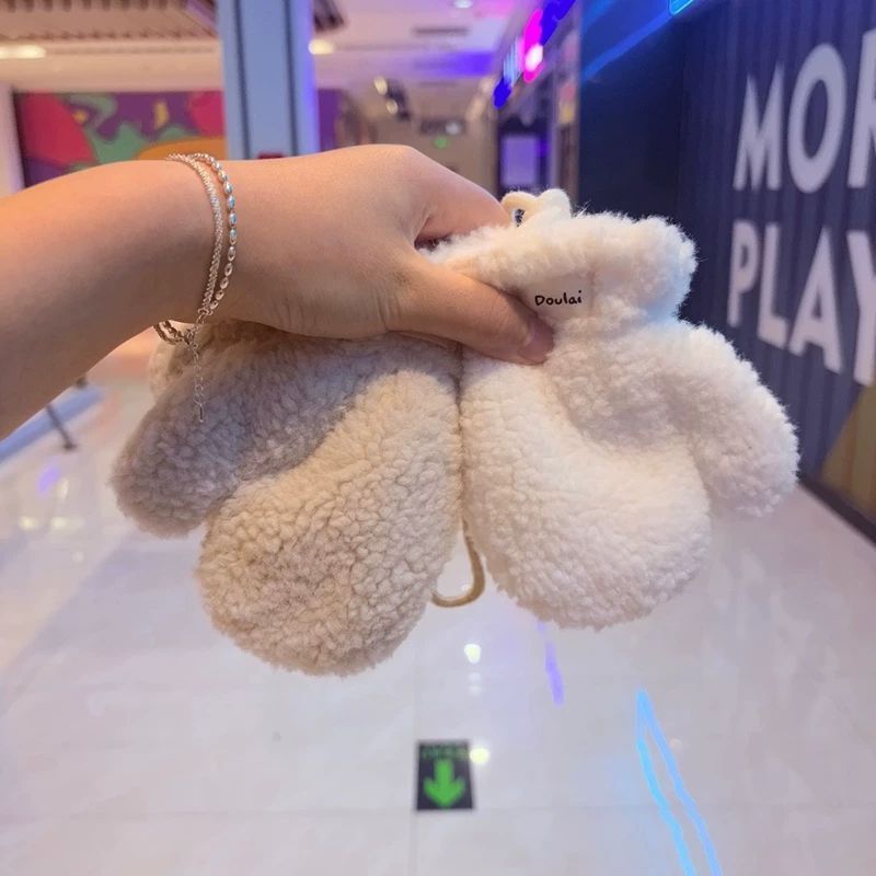 羊羔绒儿童手套秋冬季全