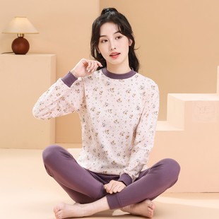 秋衣秋裤女套装纯棉女童保暖内衣全棉学生半高领初中生大童棉毛衫