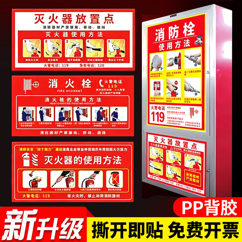 灭火器放置点标牌消防栓消火栓使用方法说明工地安全制度标签灭火器箱贴纸消防器材警示标识定做指示标志定制图片