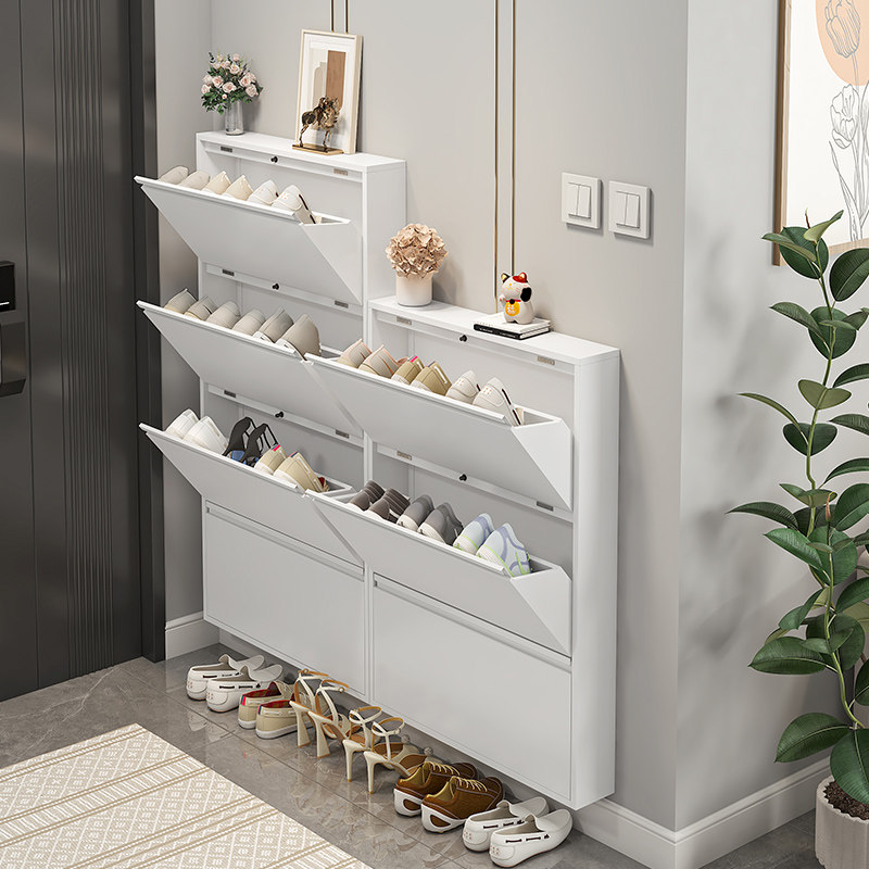 超薄鞋柜12cm钢制家用门口大容量翻斗柜现代简约极窄入户铁艺玄关