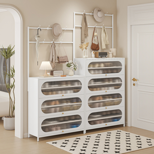 家用钢制鞋柜衣帽架一体靠墙多层入户玄关铁皮鞋架门口落地防尘柜