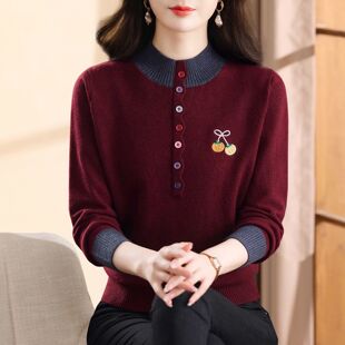 专柜新款妈妈毛衫针织上衣女时尚加厚保暖高级毛衣女款毛线衣