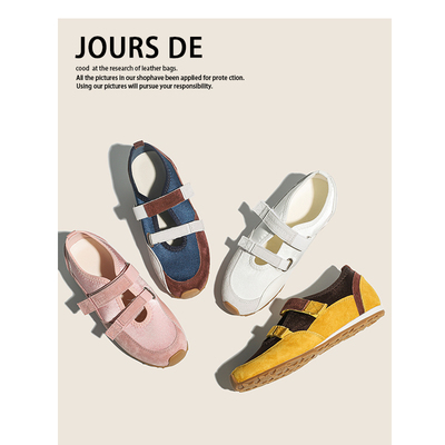 真皮双魔术贴芭蕾风运动休闲鞋女2026夏季新款玛丽珍百搭德训鞋子