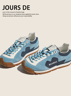 真皮小花浪跑步运动德训鞋女2025新款透气百搭休闲学生阿甘鞋板鞋