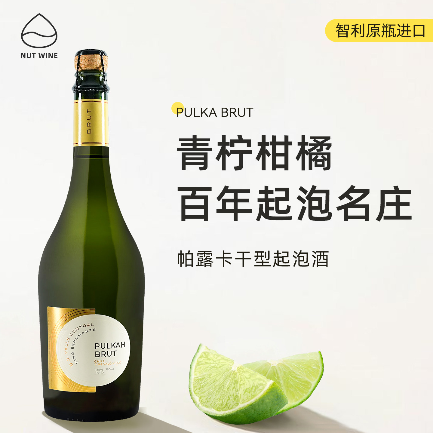 NutWine帕露卡干型起泡酒智利进口微醺气泡白甜葡萄酒