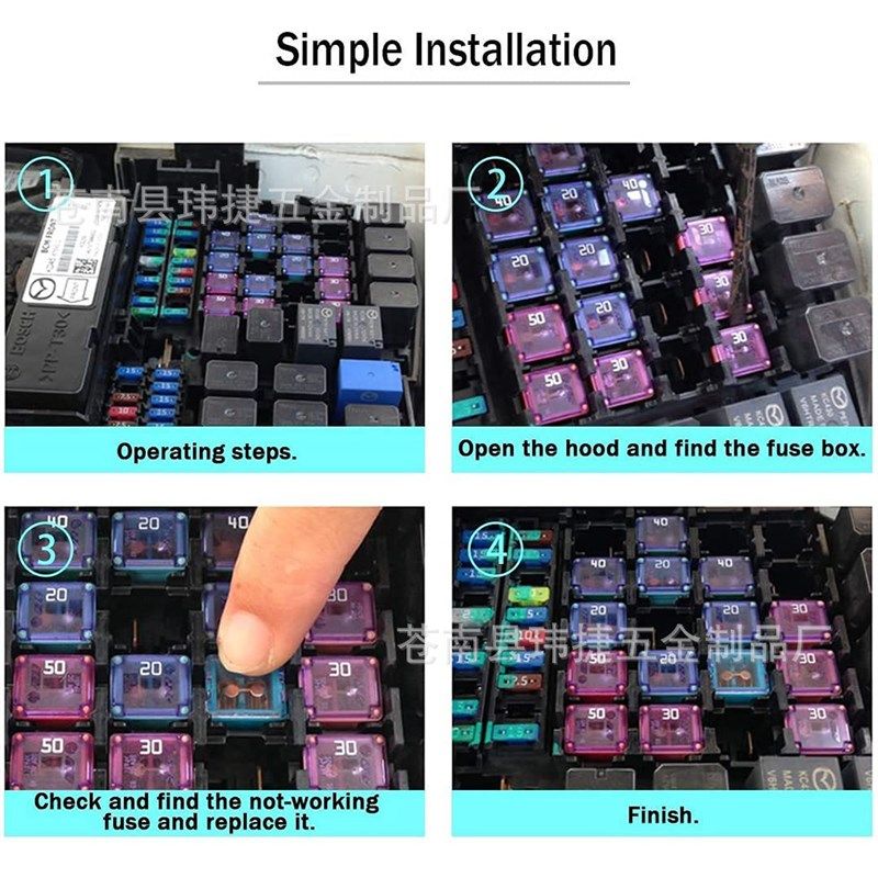 30pcs 盒状汽车保险丝带塑料盒 长款内插连接式保险丝20-60A
