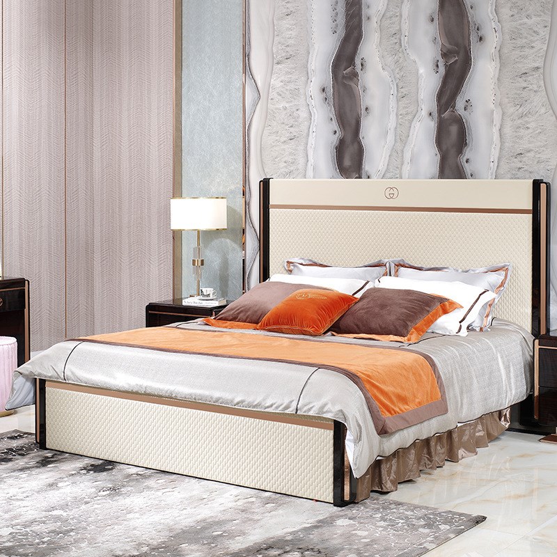 2022新款双人床现代简约1.8m主卧小户型意式法式床储物床头柜直供