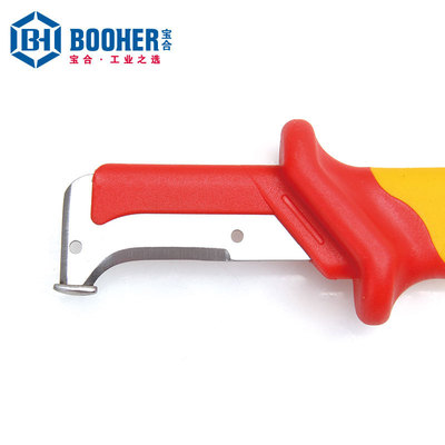 Booher宝合工具双色绝缘钩镰型电缆刀38x155mm绝缘电工刀