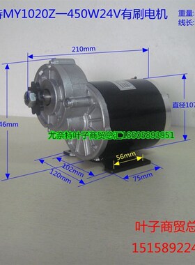 永磁直流有刷减速电机MY1020Z-450W48V36V24V 电动三轮车配