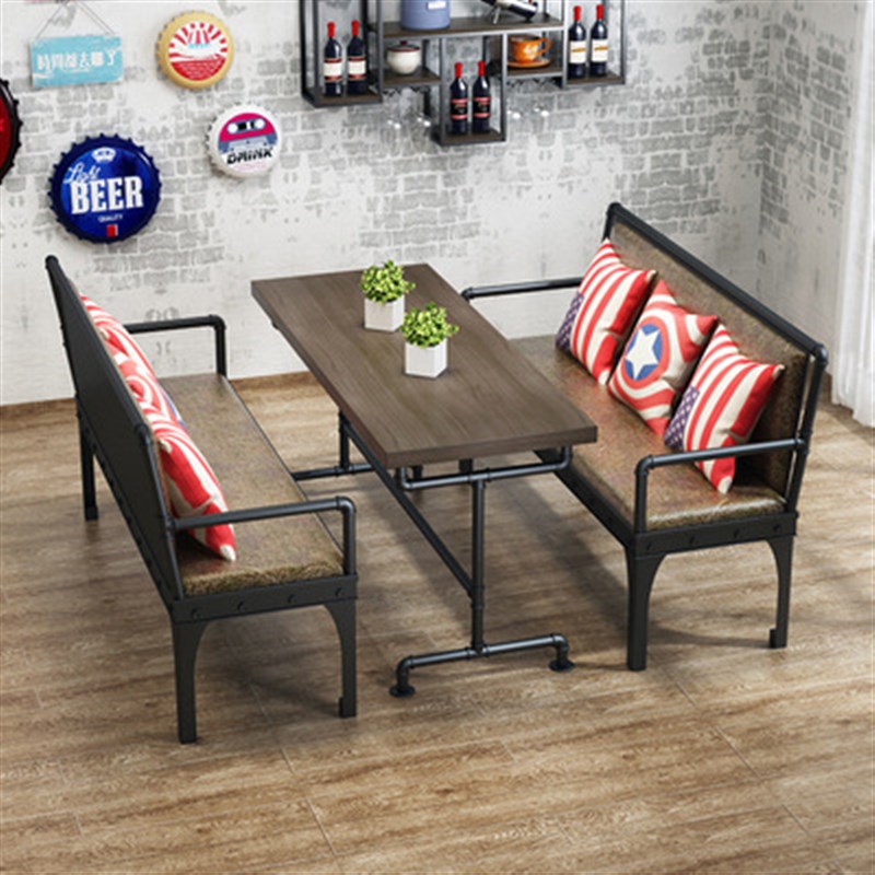 复古铁艺烧烤店餐桌西餐厅休息区桌椅组合酒吧餐吧工业风卡座沙发