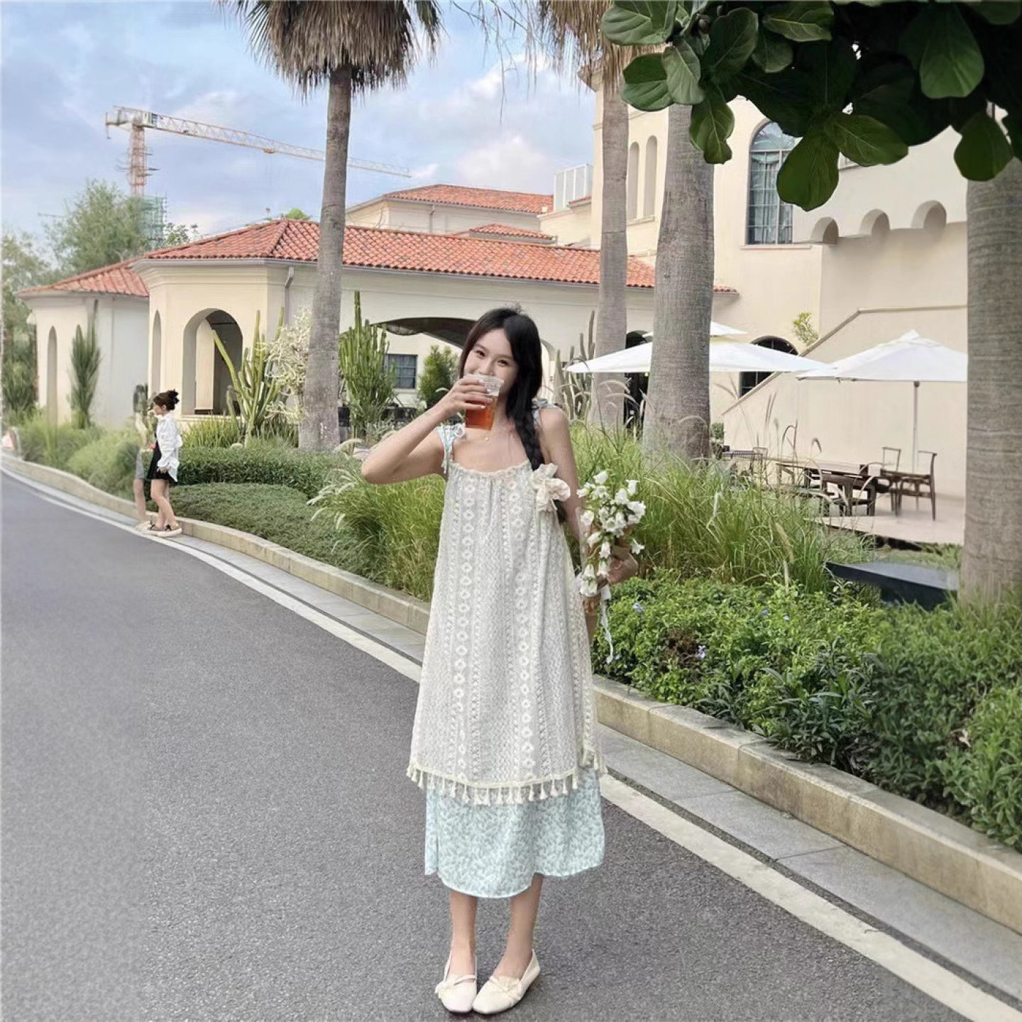 三亚度假碎花吊带显瘦长裙