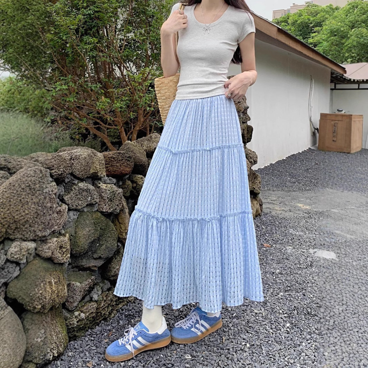 蓝色甜妹格子半身裙20