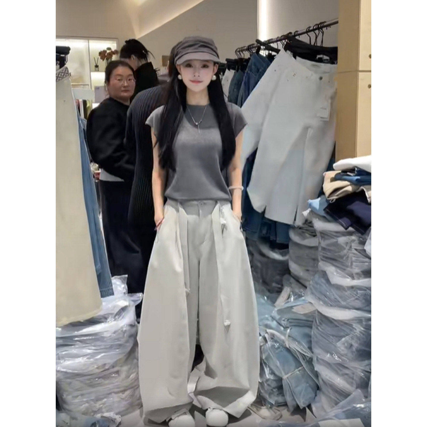 美式复古露背T恤阔腿裤套装