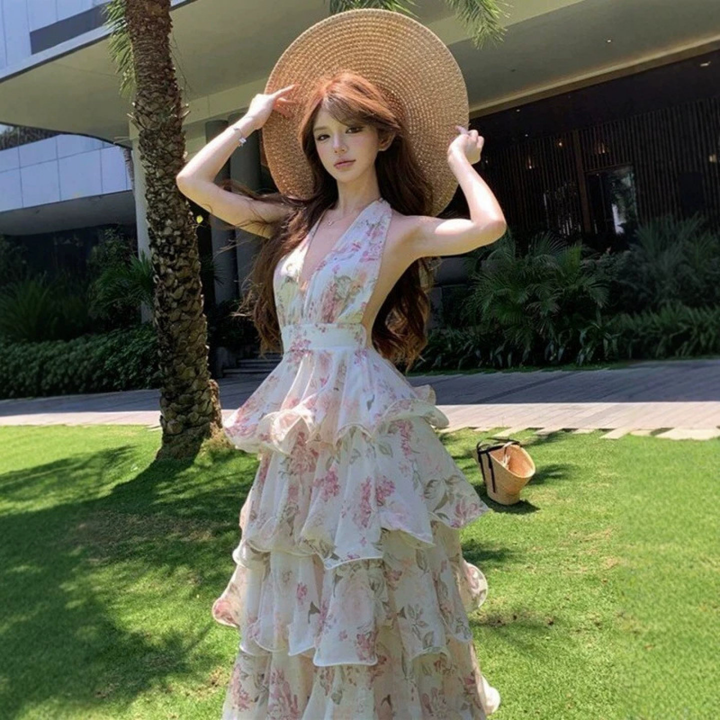海边度假丁达尔裙粉色碎花