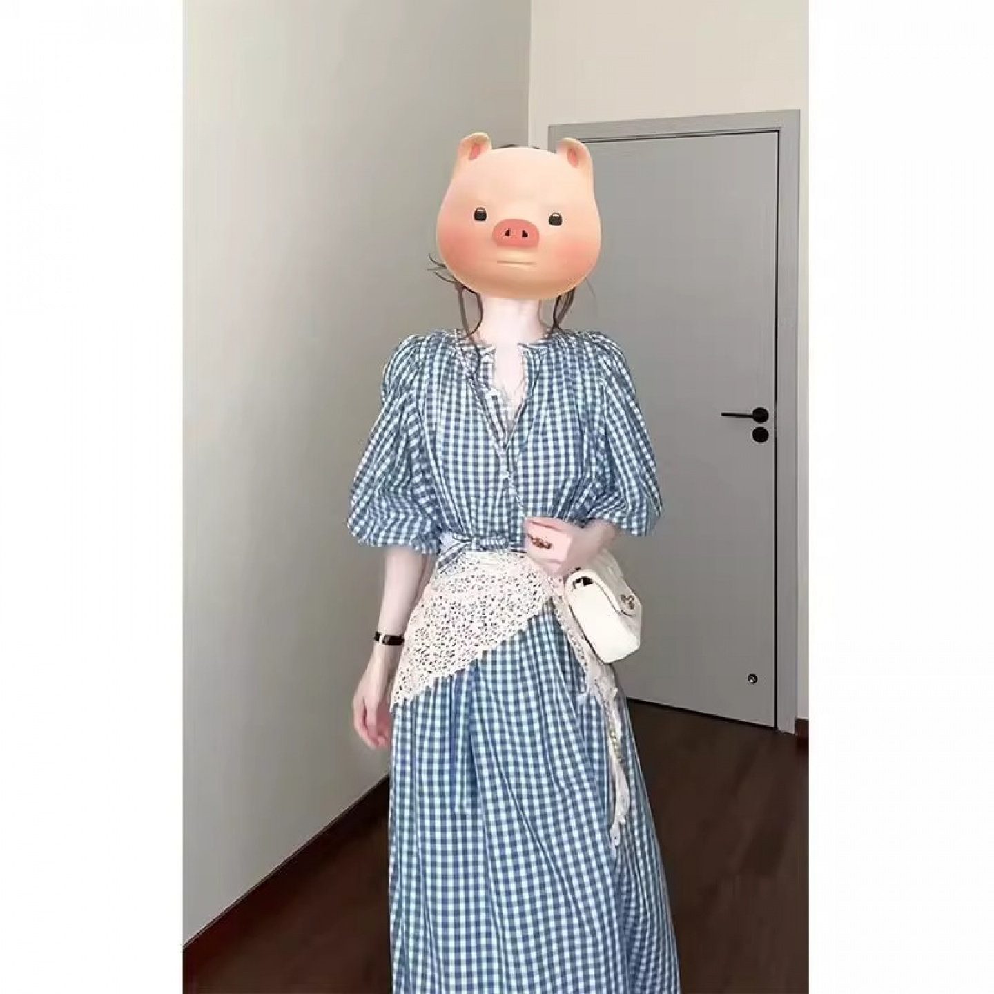 2025韩版格子显瘦中长裙