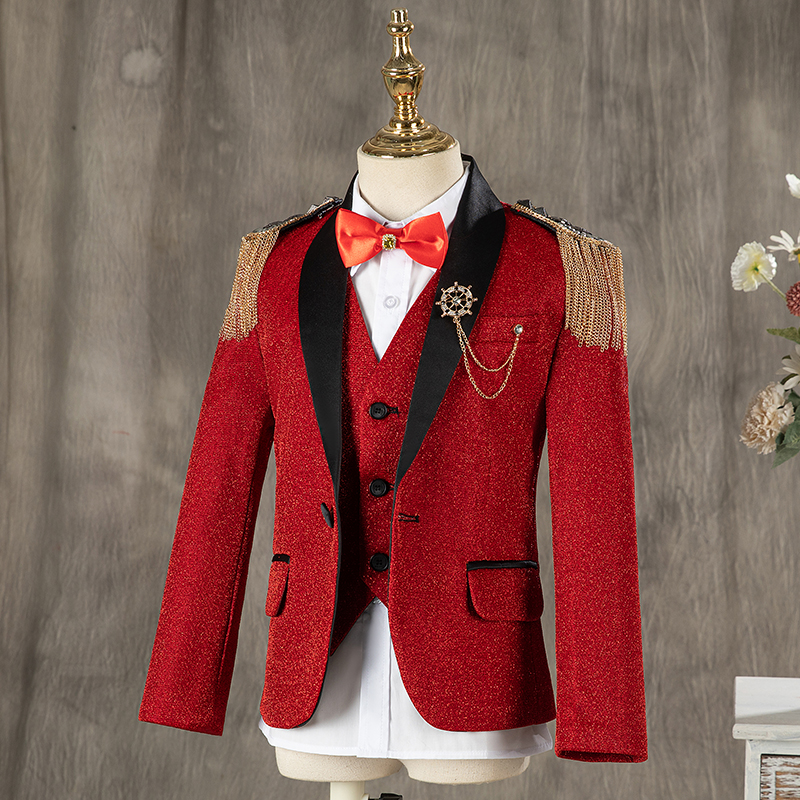 高端亮片儿童演出服男童西装套装