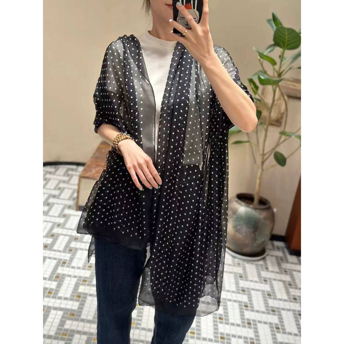 [YS1赫本风真丝丝巾]100%桑蚕丝乔其纱长巾披肩