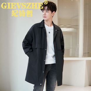 纪诗哲2026夹克男外套中长款宽松翻领休闲高级感通勤男士风衣