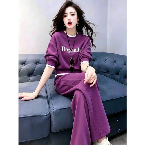 素雅订制女装原创品牌简约气质假两件上衣舒适直筒裤休闲运动套装