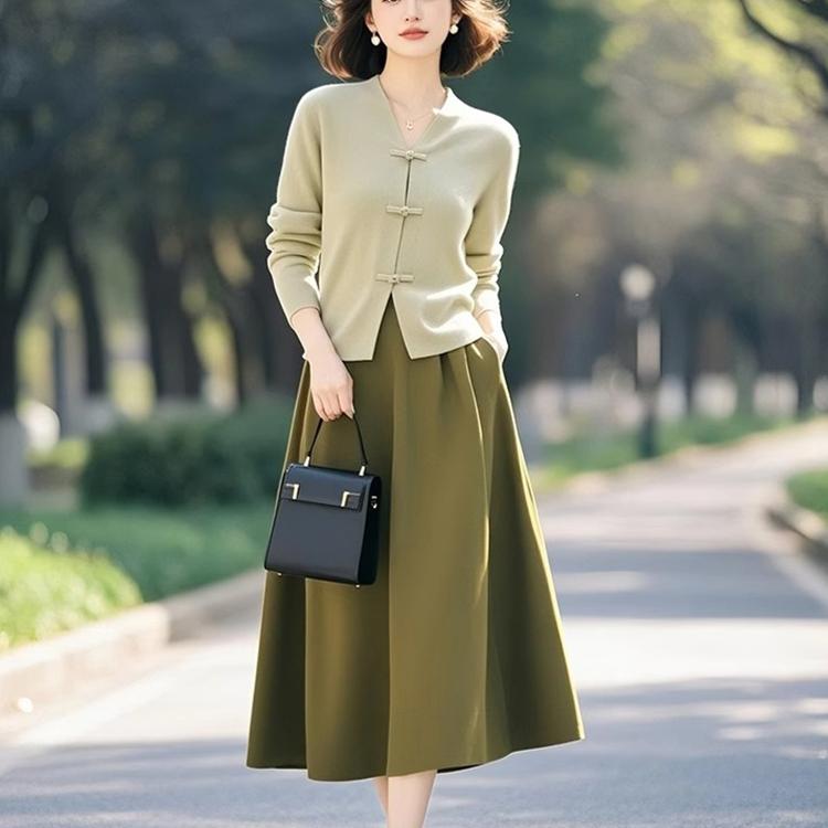 素雅订制女装旗舰店2025新中式国风休闲气质针织毛衣半身裙两件套