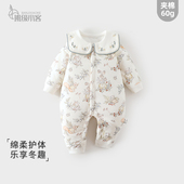 女宝宝夹棉连体衣60克薄棉外穿婴儿衣服秋冬季 棉服外出服哈衣爬服