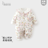 女宝宝夹棉连体衣秋冬季 60克薄棉连体衣纯棉婴儿贴身外出哈衣爬服