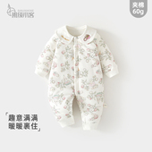 女宝宝婴儿夹棉连体衣秋冬季 棉服60克薄棉加厚保暖哈衣婴儿爬服