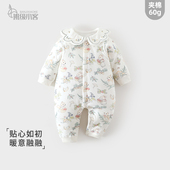 婴儿夹棉连体衣60克薄棉女宝宝婴儿衣服纯棉薄棉外出甜美哈衣爬服