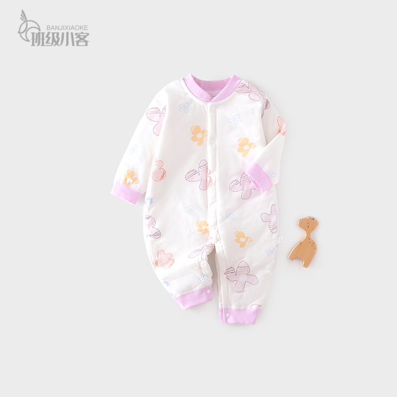 婴幼儿衣服秋冬季宝宝夹棉连体衣40g薄棉6-12月新生儿哈衣爬服